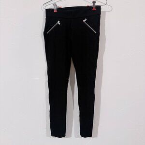 ZARA Black Leggings – Decorative Front Zippers, Thick Stretch Fabric, Size M